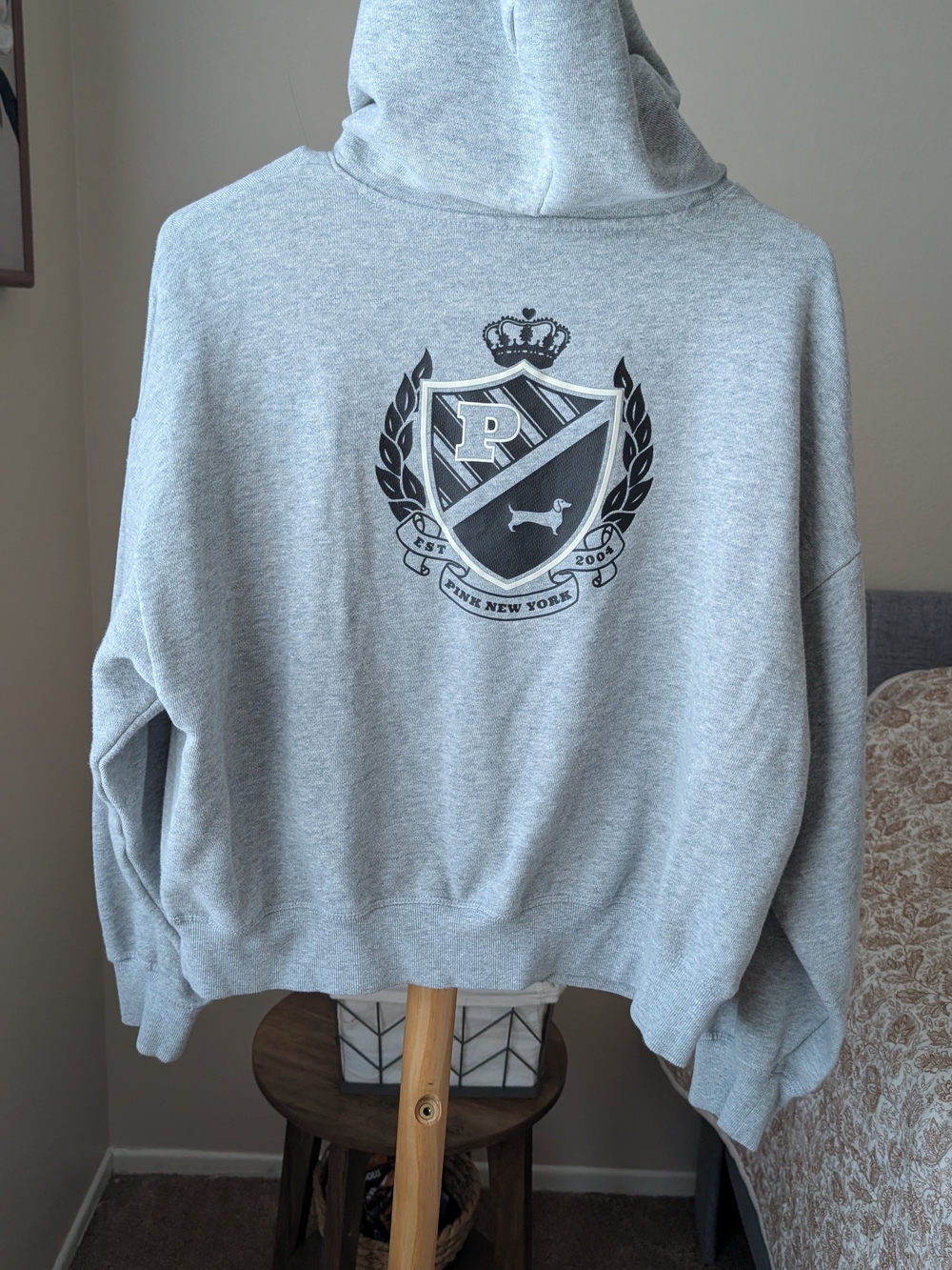 PINK Victoria's Secret Heather Gray Crop Pullover Hoodie - Picture 4 of 4